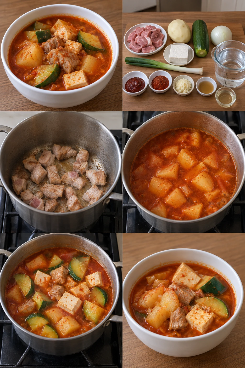 감자와 애호박, 두부와 앞다리살이 또렷한 고추장찌개