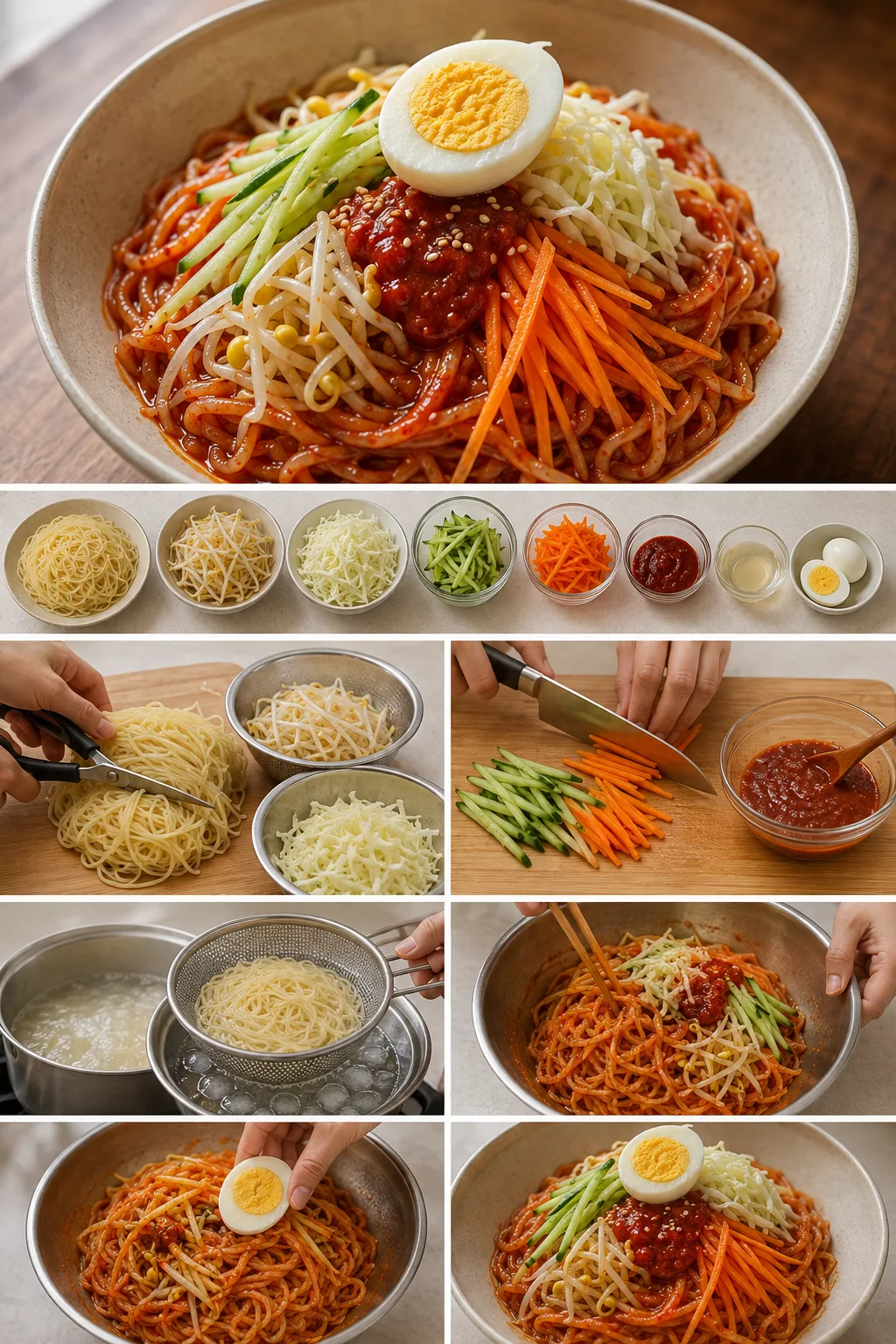 익숙한 모양과 색을 살려 가볍게 완성한 쫄면