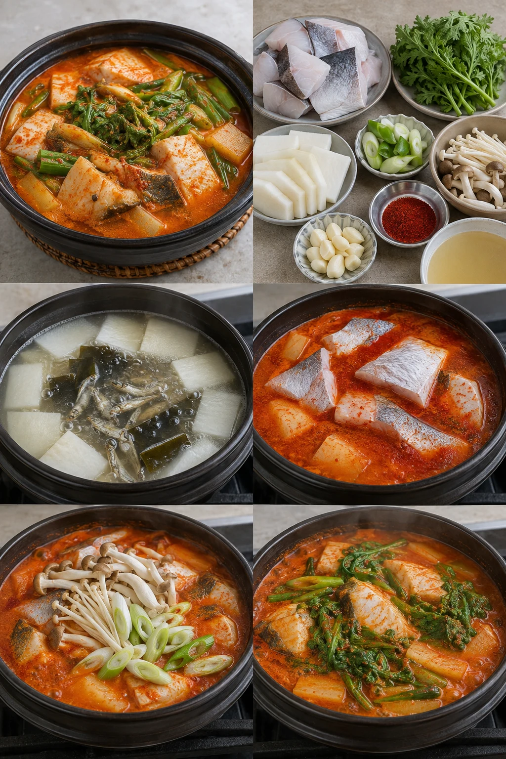 한국 식탁에 차린 가볍게 조리한 매운탕