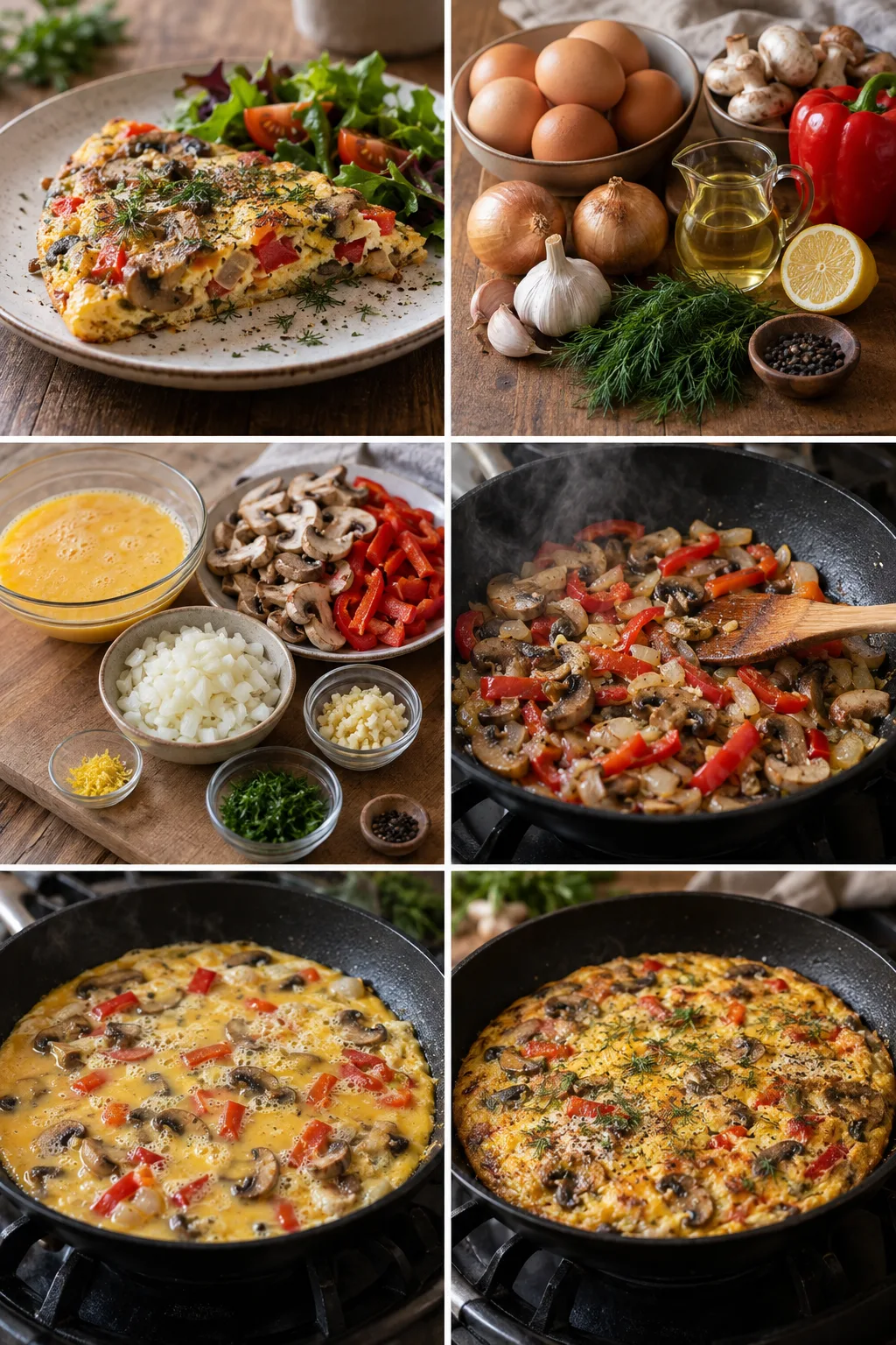 Omlete ar dārzeņiem vieglāk: dārzeņus vispirms iztvaicē sausus un tikai tad pievieno olas. Omlete ar dārzeņiem saglabā mājīgu garšu, ja dārzeņus vispirms iztvaicē sausus un tikai tad pievieno olas; aptuveni 320–430 kcal porcijā.