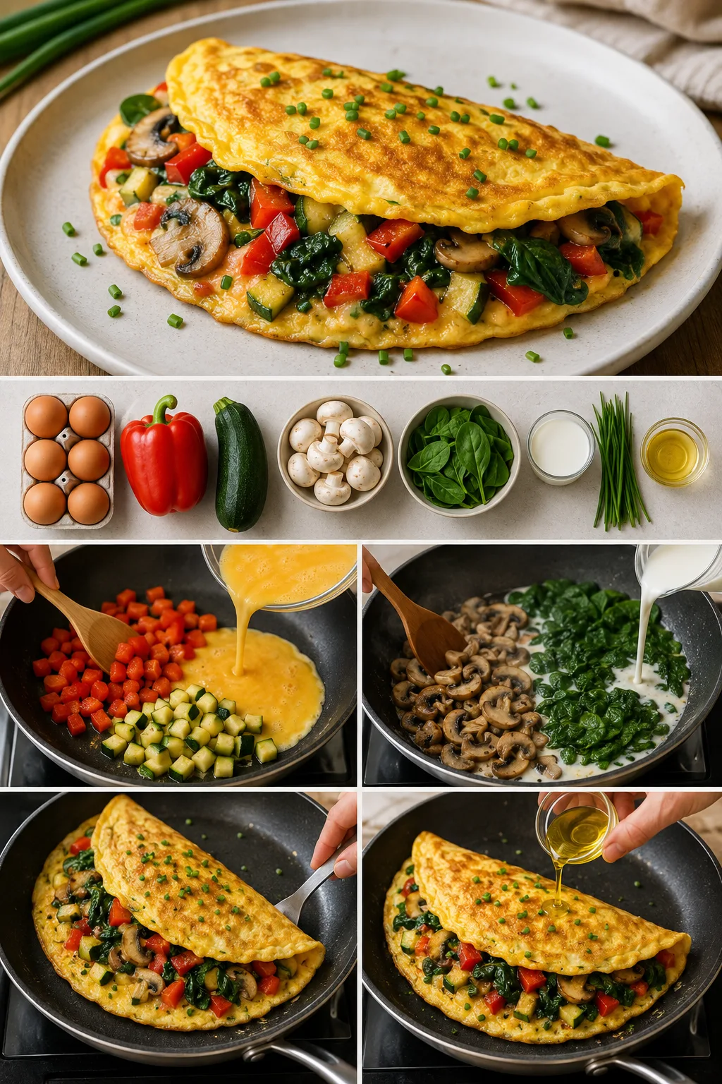 Lżejsze polskie danie Omlet z warzywami podane w odmierzonej porcji