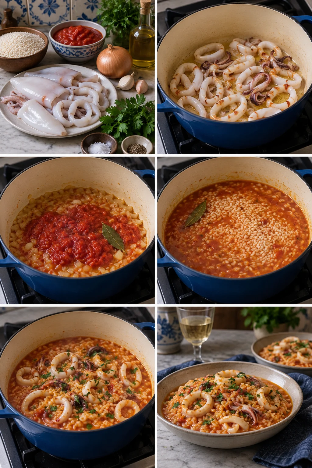 Arroz de lulas português com argolas tenras e tomate