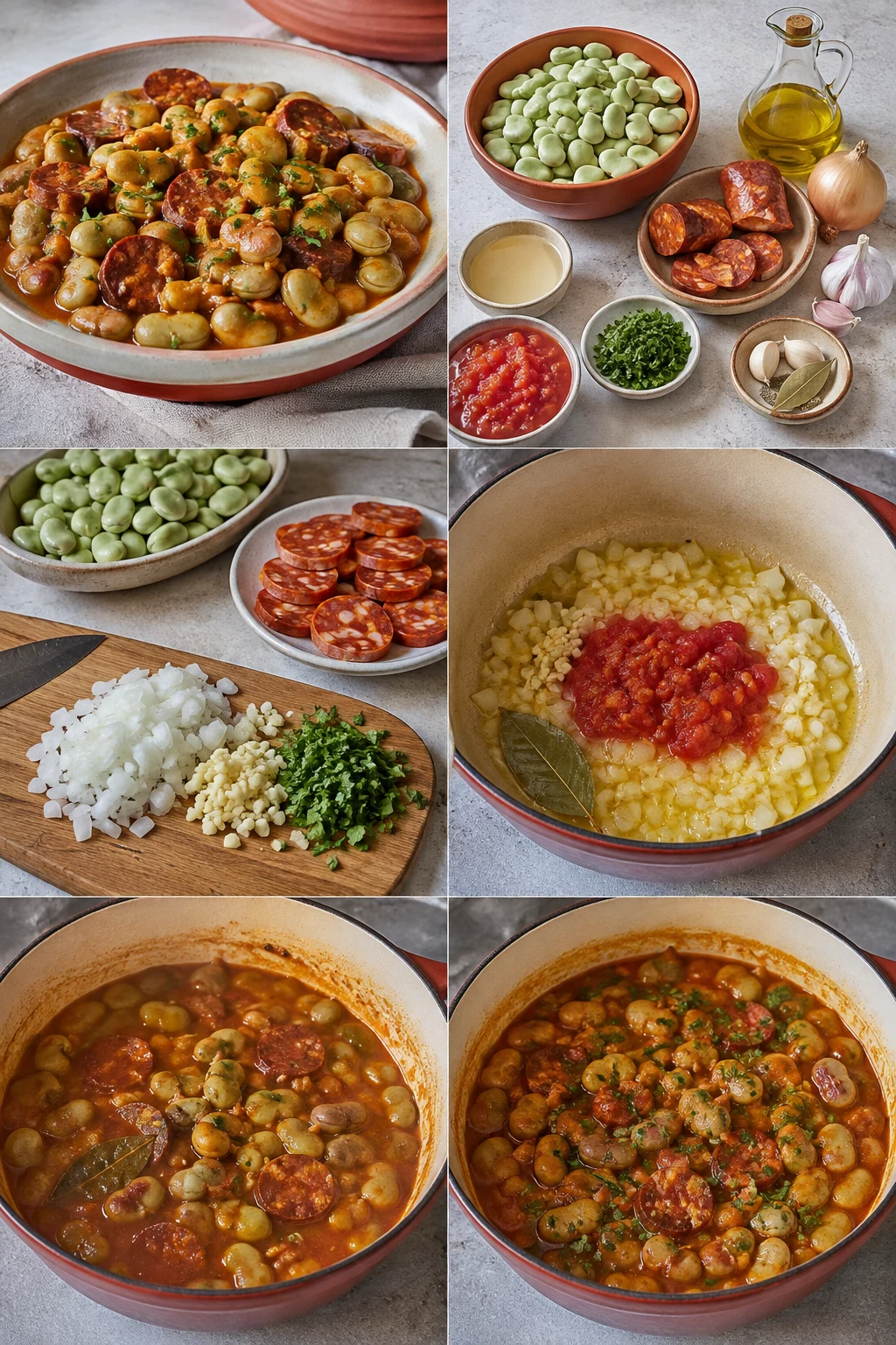 Favas guisadas com chouriço português mais leve numa dose medida