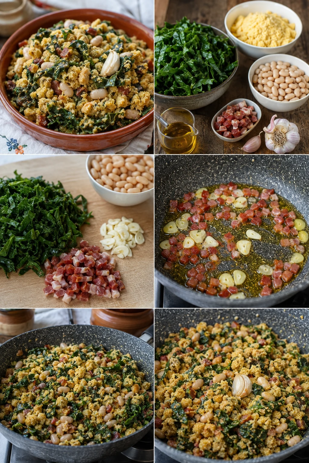 Migas de broa com couve português mais leve numa dose medida