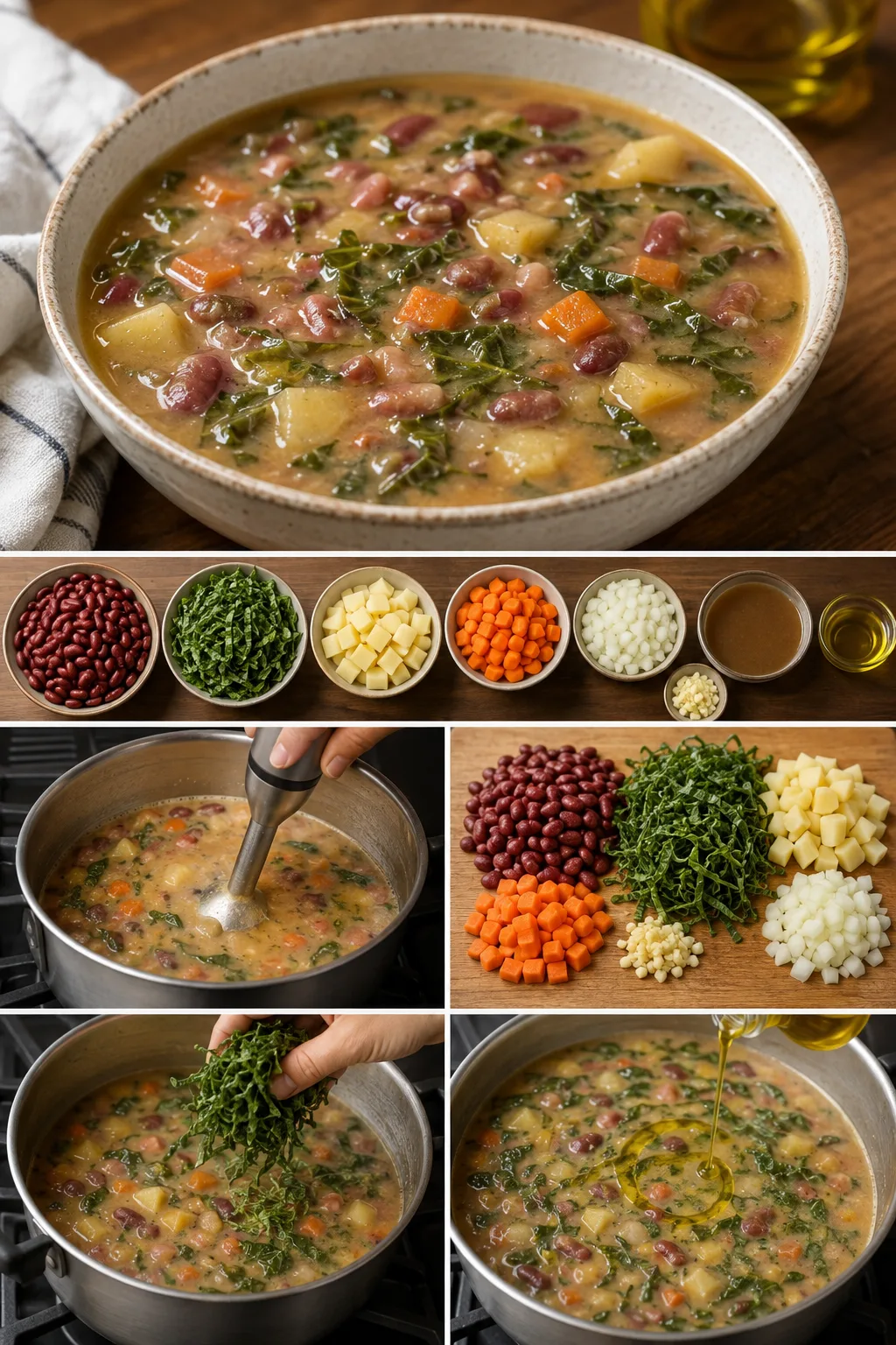 Sopa de feijão com couve português mais leve numa dose medida