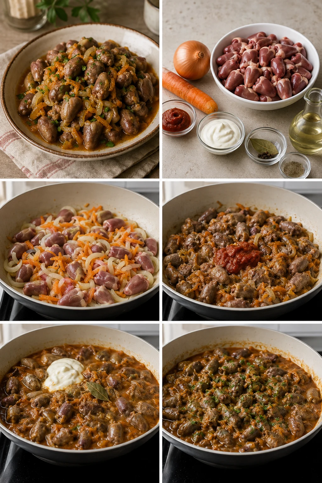 Более лёгкое домашнее блюдо Тушёные куриные сердечки в отмеренной порции