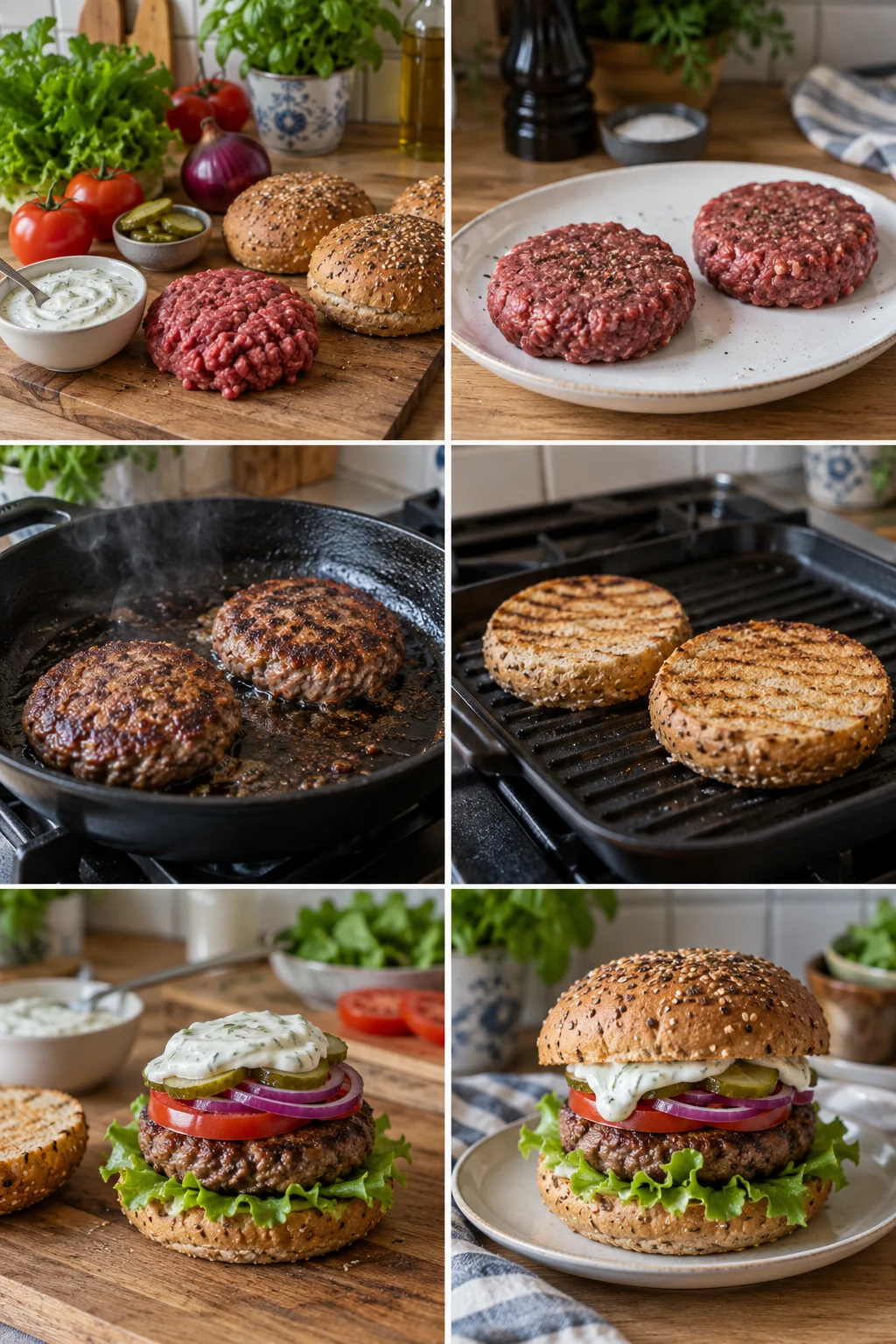 Domači hamburger — lažja domača različica pripravljena za postrežbo