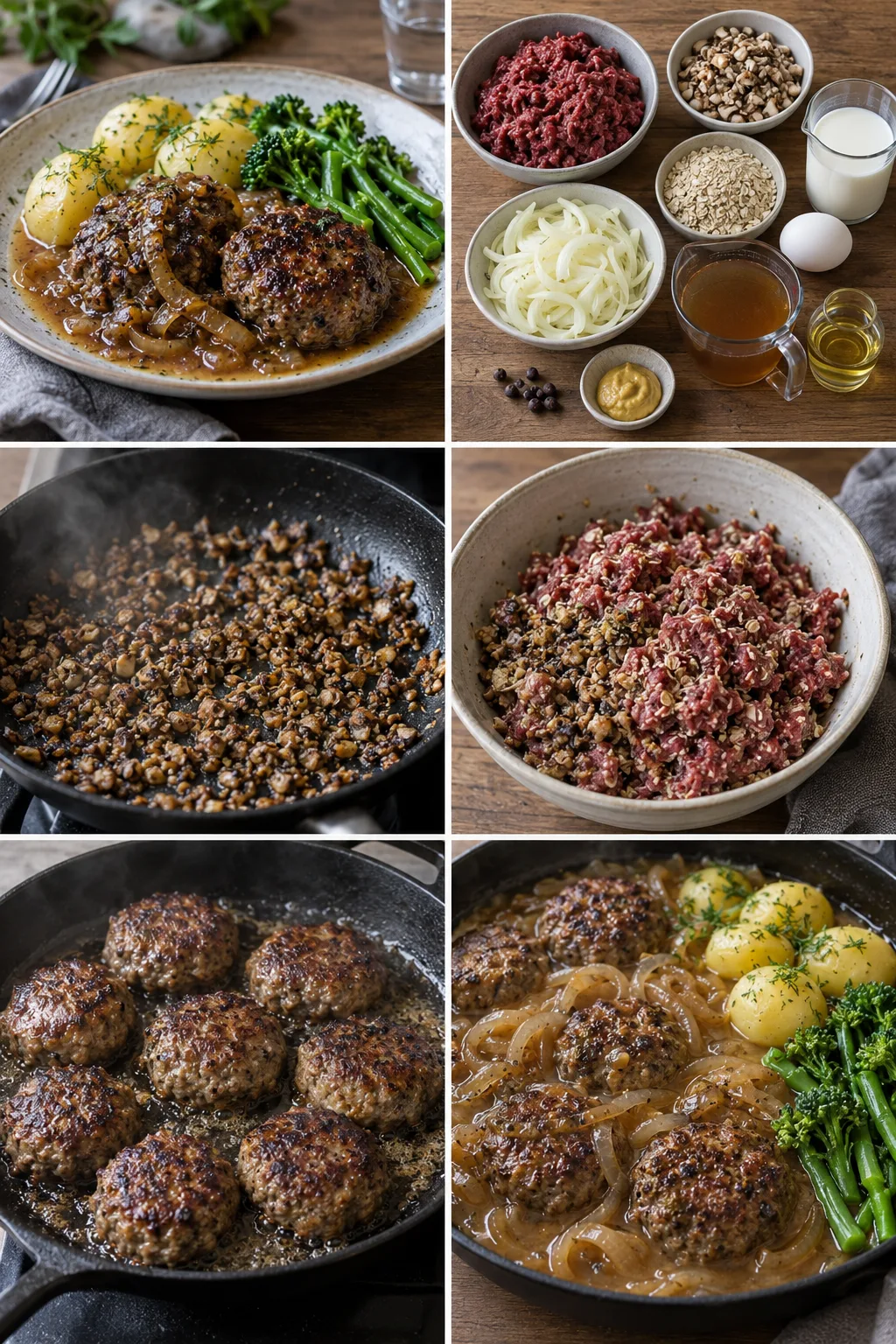 saftiga älgfärsbiffar i lätt löksky med potatis och gröna grönsaker