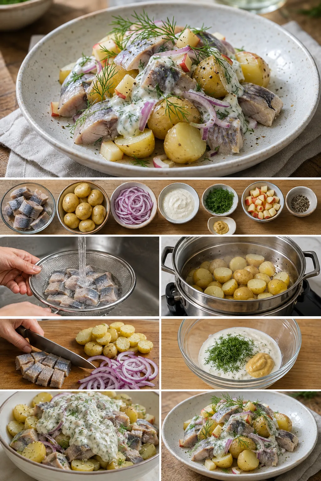 Lättare svensk Inlagd sill med potatis serverad i en uppmätt portion