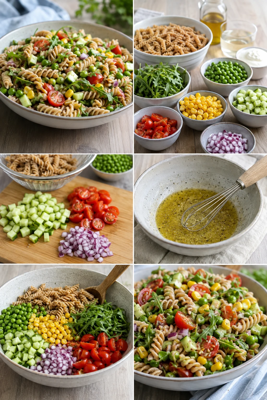 Lättare svensk Pastasallad serverad i en uppmätt portion