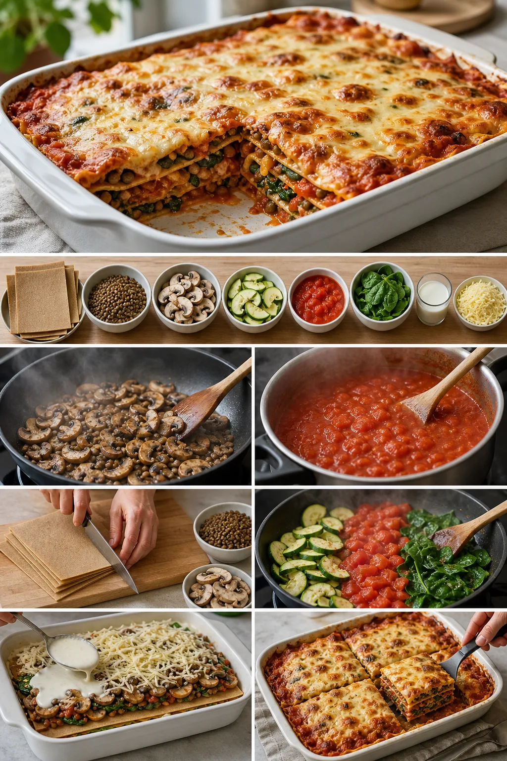 Lättare svensk Vegetarisk lasagne serverad i en uppmätt portion