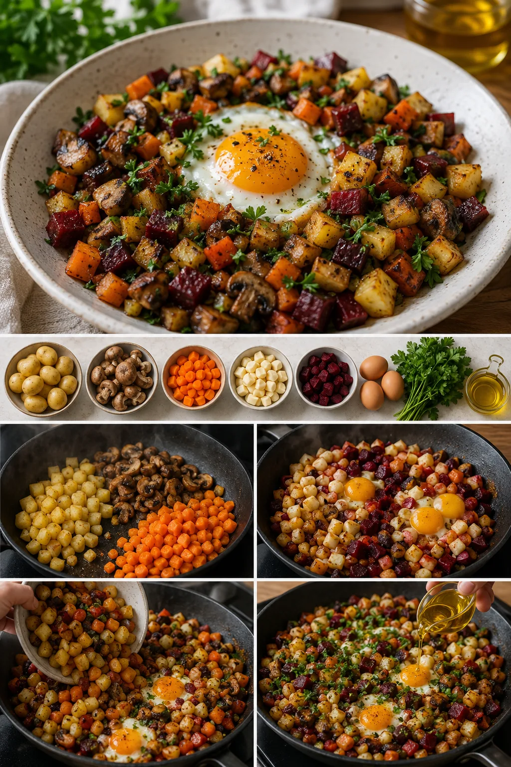 Lättare svensk Vegetarisk pytt i panna serverad i en uppmätt portion
