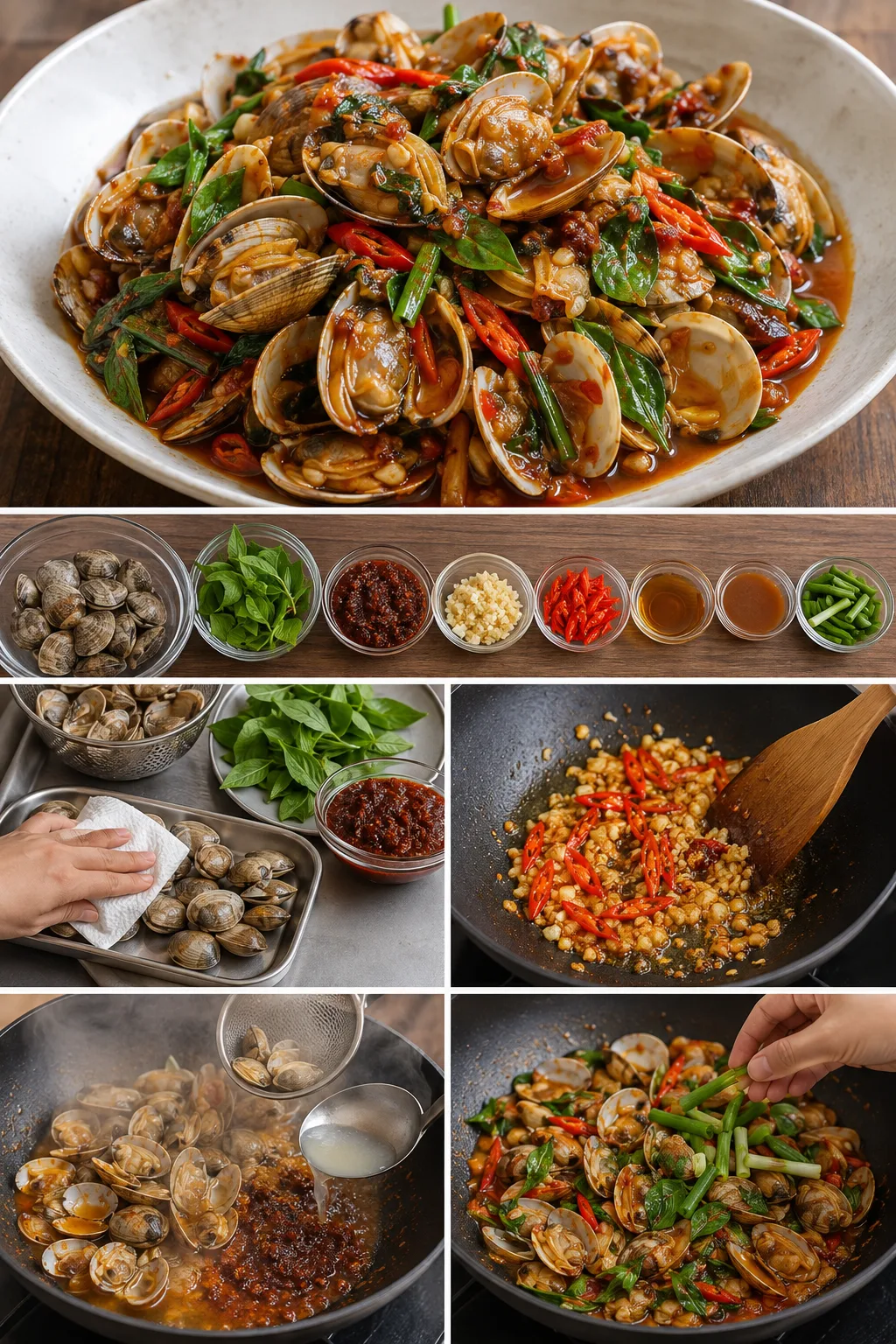 หอยลายผัดพริกเผา แบบบ้านที่เบาลงและยังคงหน้าตาคุ้นเคย