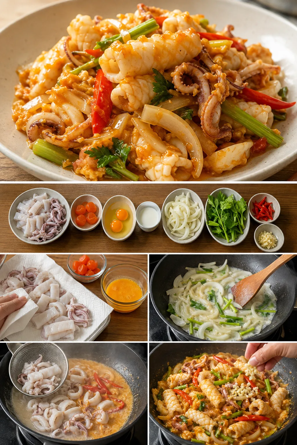 ปลาหมึกผัดไข่เค็ม แบบบ้านที่เบาลงและยังคงหน้าตาคุ้นเคย