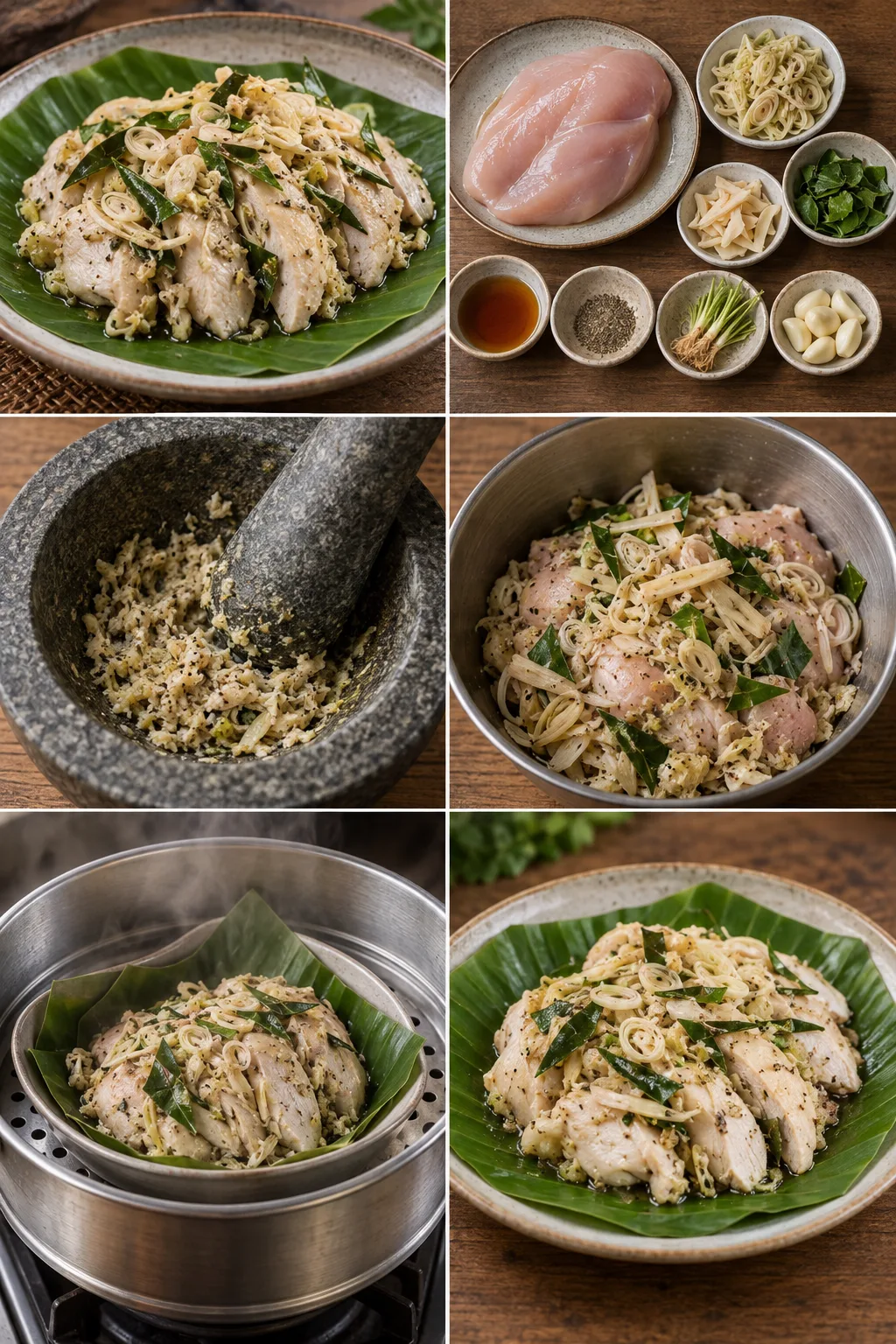 ไก่นึ่งสมุนไพร จานเบาสำหรับสองที่ที่ปรุงเสร็จแล้ว