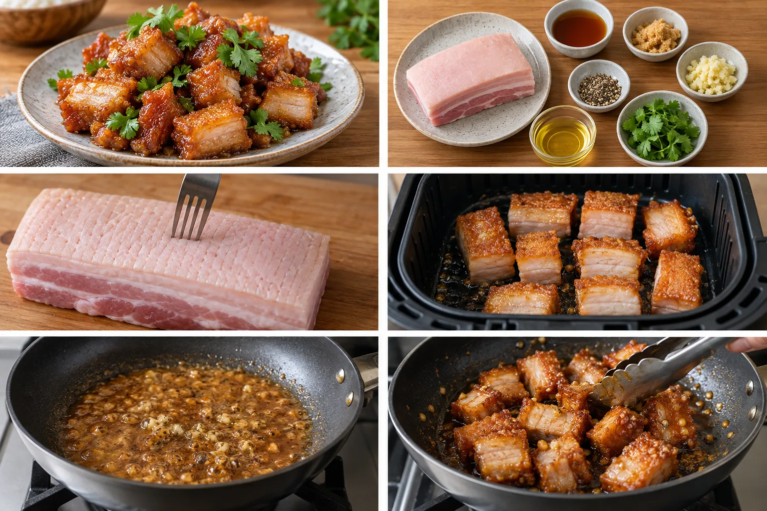 จานหมูกรอบทอดน้ำปลาสีทองกรอบน่ารับประทาน โรยผักชี