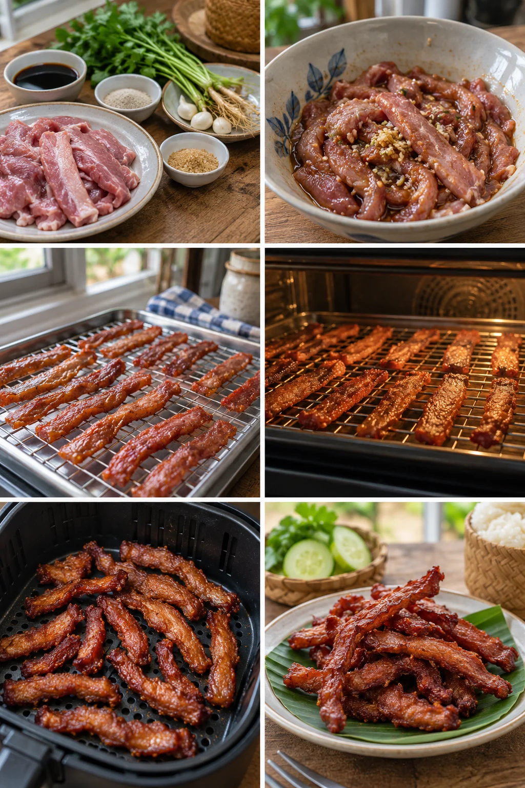 หมูแดดเดียวอบไม่ทอดกับแตงกวา