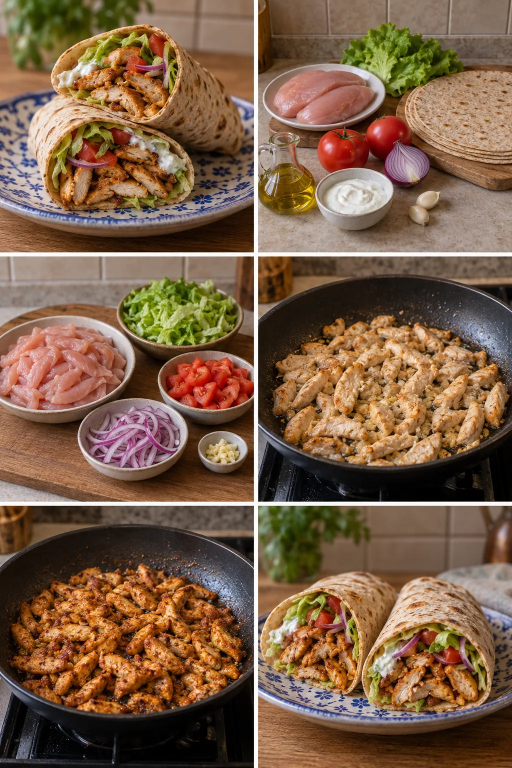 Hazır, daha hafif, iki kişilik bir tabak Tavuk döner dürüm