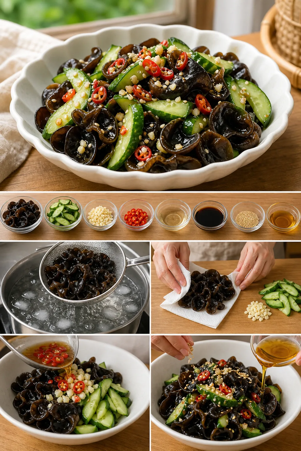 定量油鹽後完成的清爽台灣家常涼拌木耳