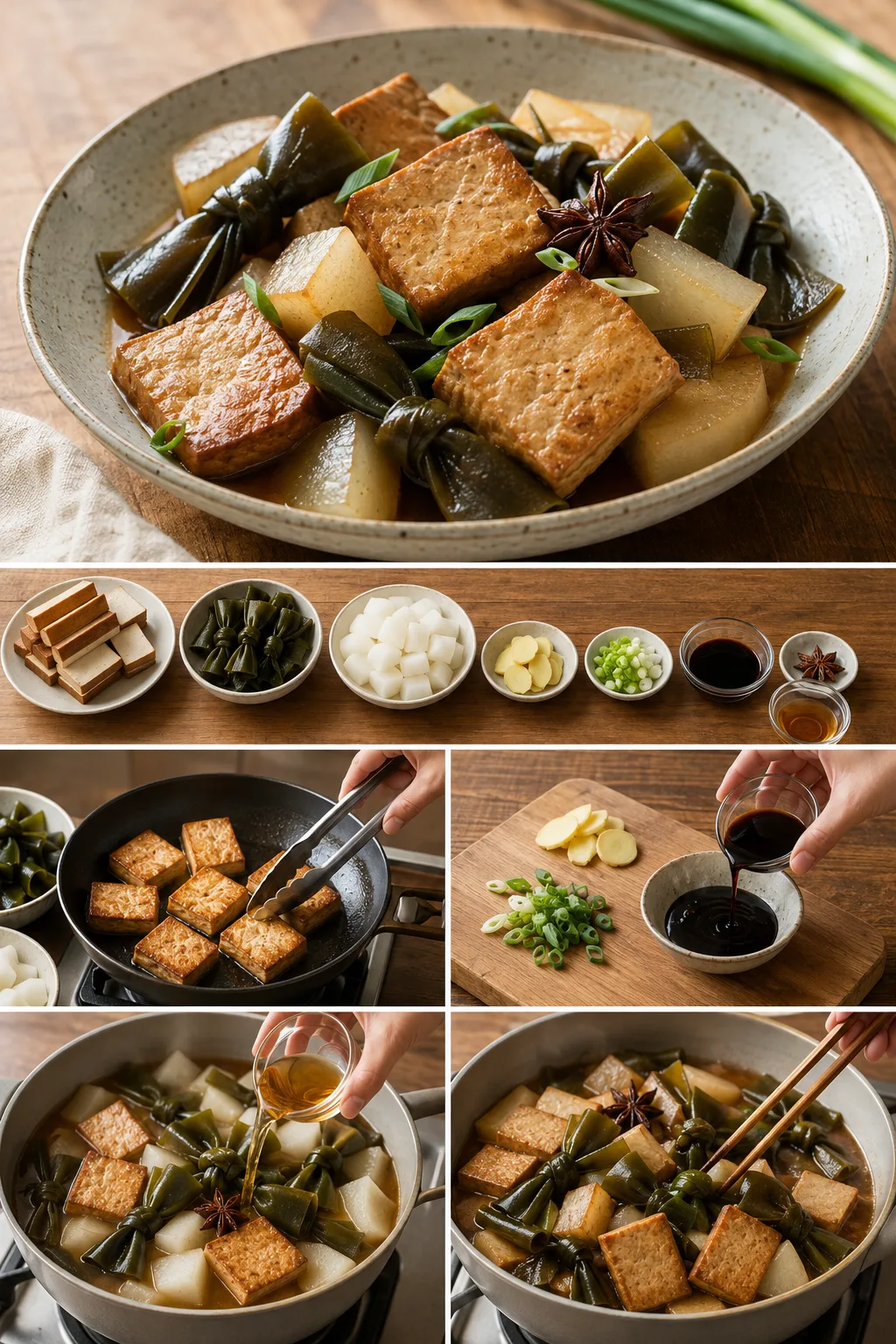 定量油鹽後完成的清爽台灣家常滷豆干海帶