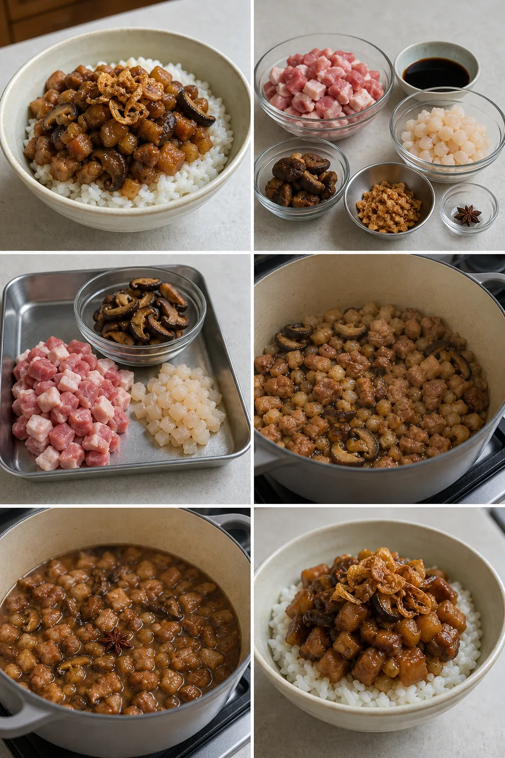 完成盛盤的清爽版滷肉飯,保留台灣家常料理的原有樣貌