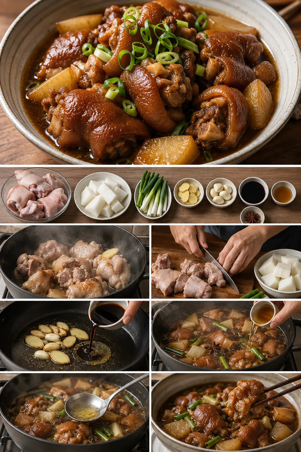 定量油鹽後完成的清爽台灣家常滷豬腳